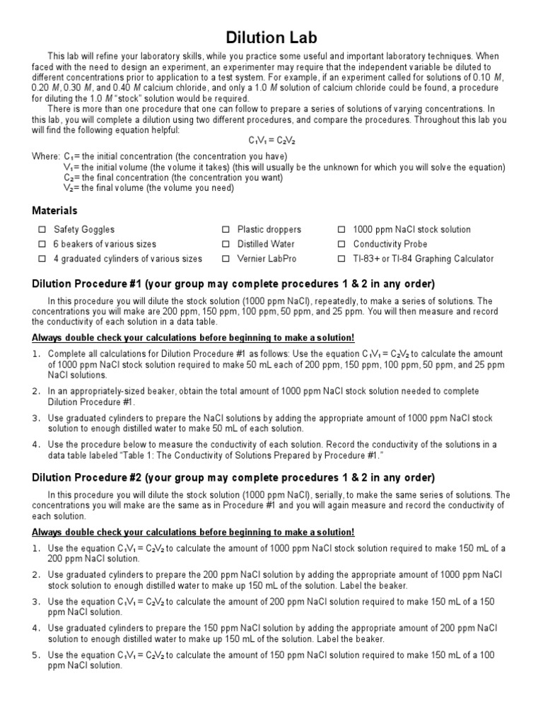 78 Dilution Lab Experiment Solution Free 30day Trial Scribd