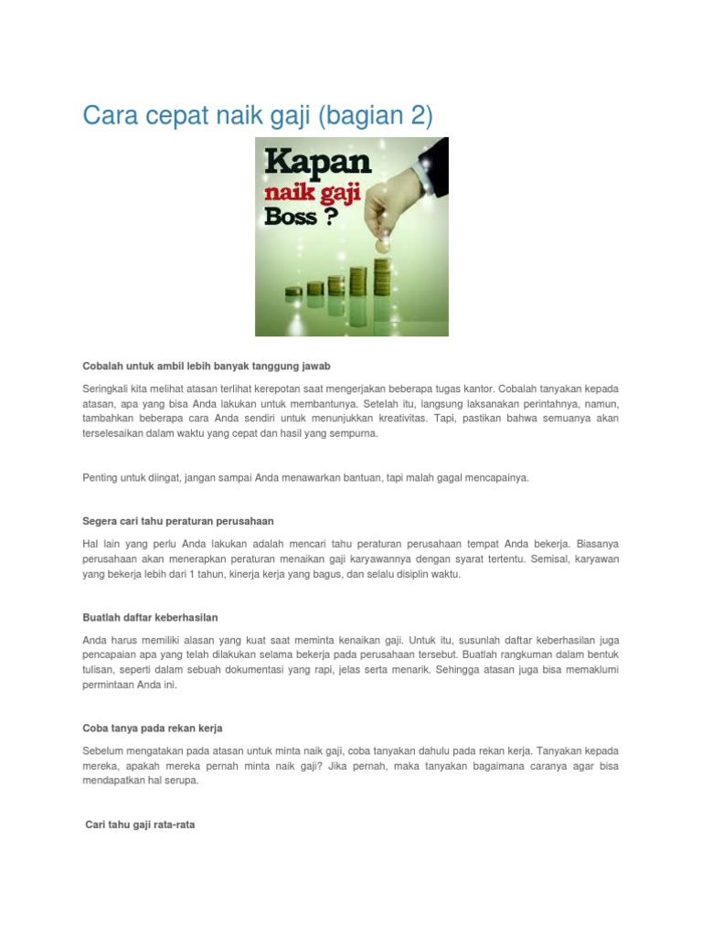 Cara Cepat Naik Gaji Motivasi Kerja