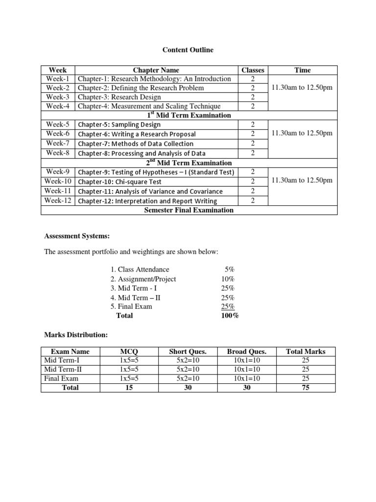 Research Methodology Course Assessment Plan | PDF