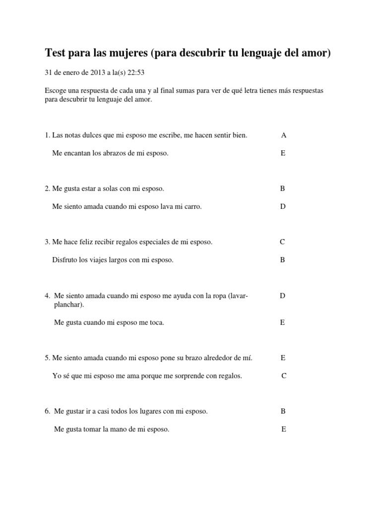 5 Lenguajes Del Amor - Test para Las Mujeres y Hombres | Amor | Ocio