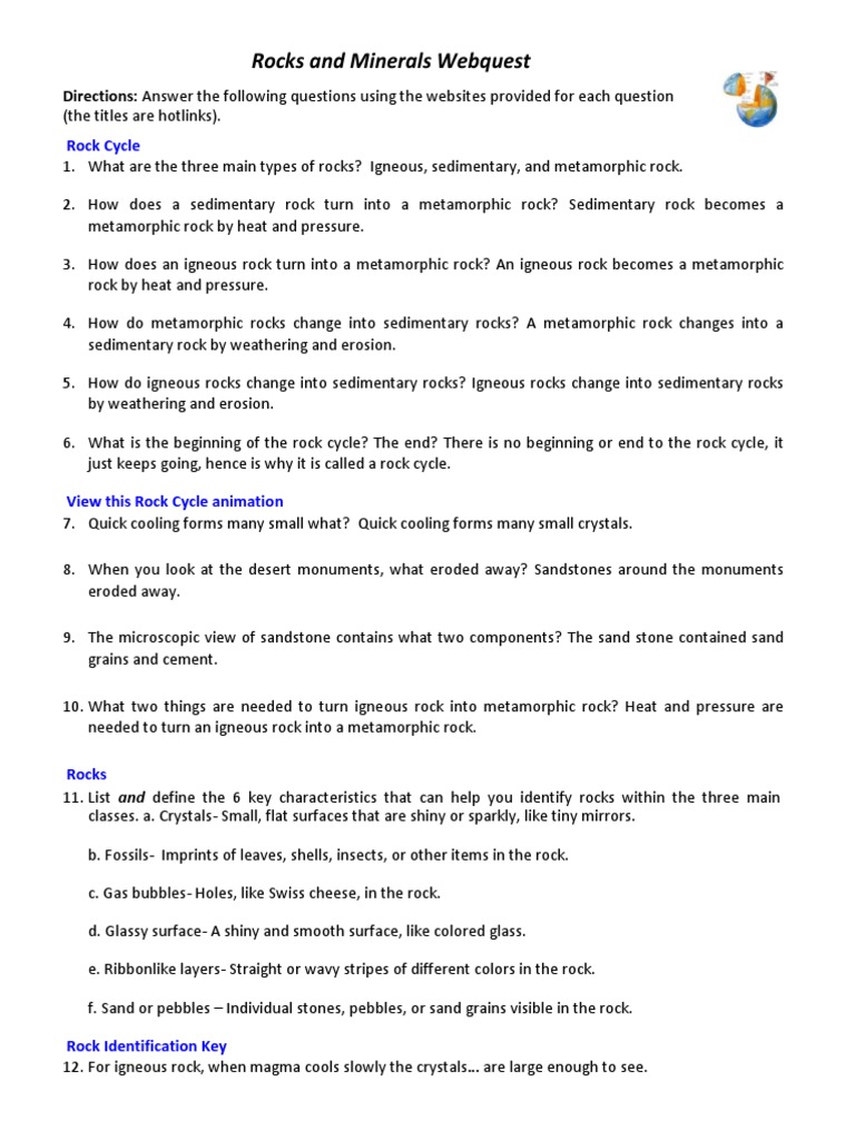 worksheet Igneous Rocks Worksheet rocks and minerals webquest 3 sedimentary rock geology