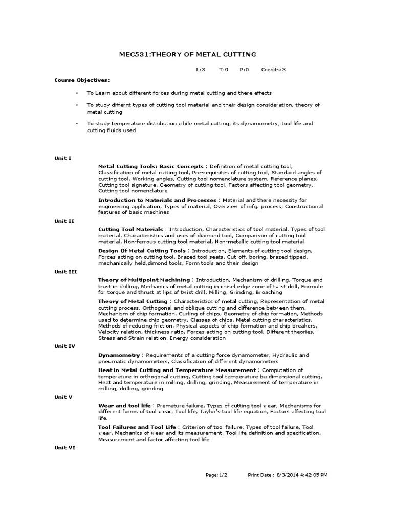 Theory of Metal Cutting Overview | PDF | Wear | Drilling