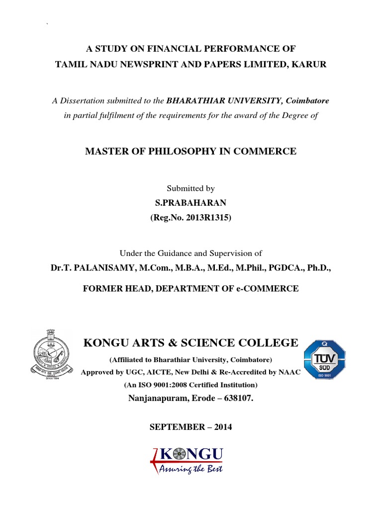 Kongu Arts & Science College A Study On Financial Performance of Tamil