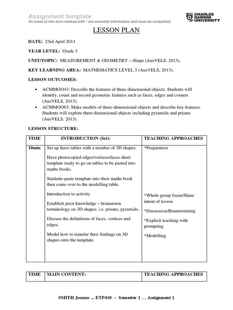 lesson plan grade 3 maths Shape Physics & Mathematics