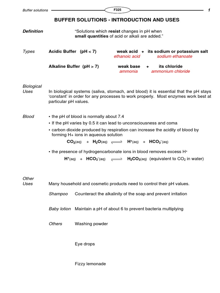 Buffer Solutions Introduction and Uses Small Quantities of Acid or