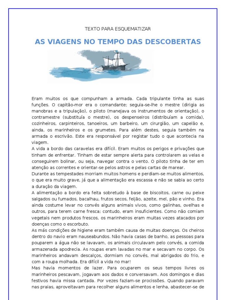 As Viagens No Tempo Das Descobertas_esquematizar | Marinheiro | Alimentos