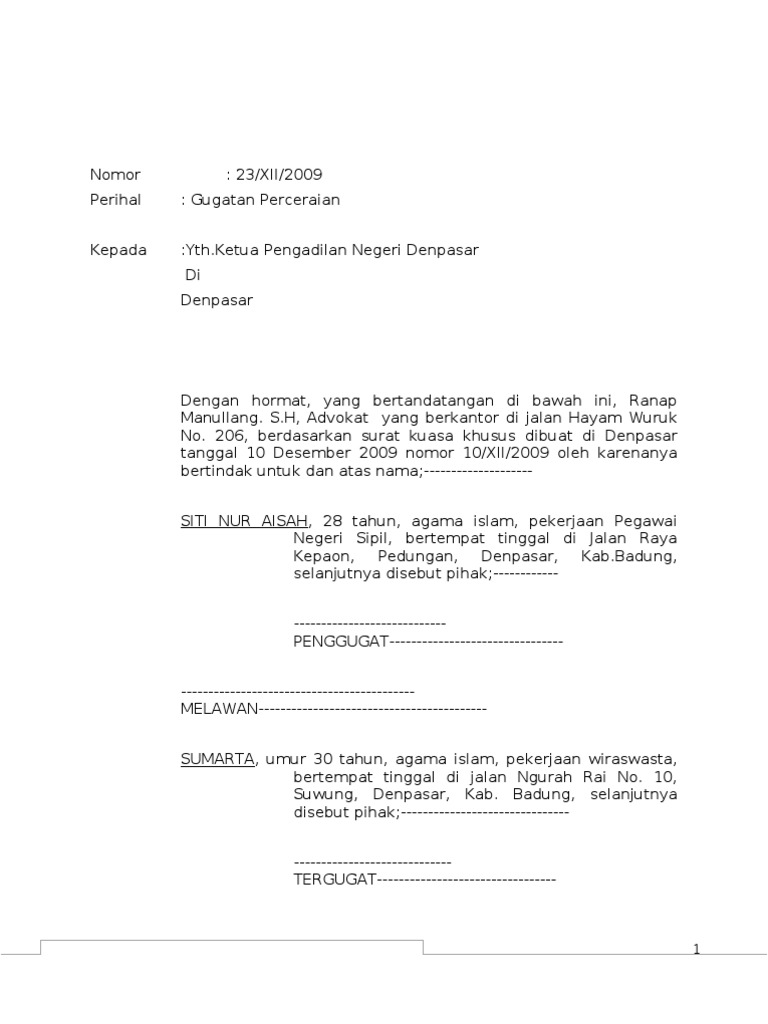 Contoh Surat Kuasa Perceraian Detil Gambar Online