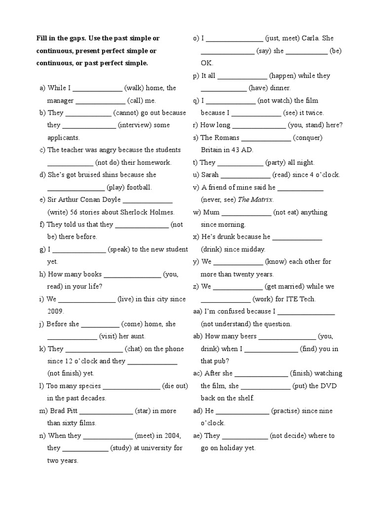 Present Simple Present Continuous Past Simple Past Continuous Exercises Pdf