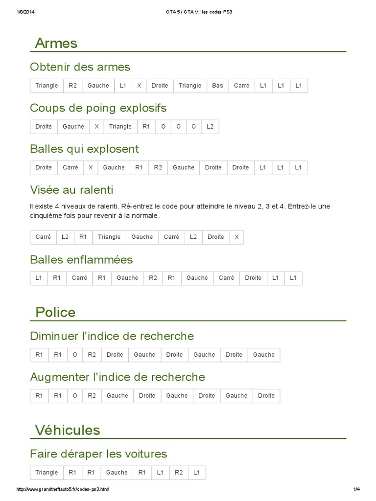 Code De Triche Gta 5 Ps3 Gta 5 - Gta V - Les Codes Ps3 | PDF | Des sports | Loisirs