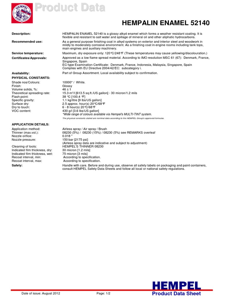 Hempalin Enamel 52140 | PDF | Paint | Industrial Processes