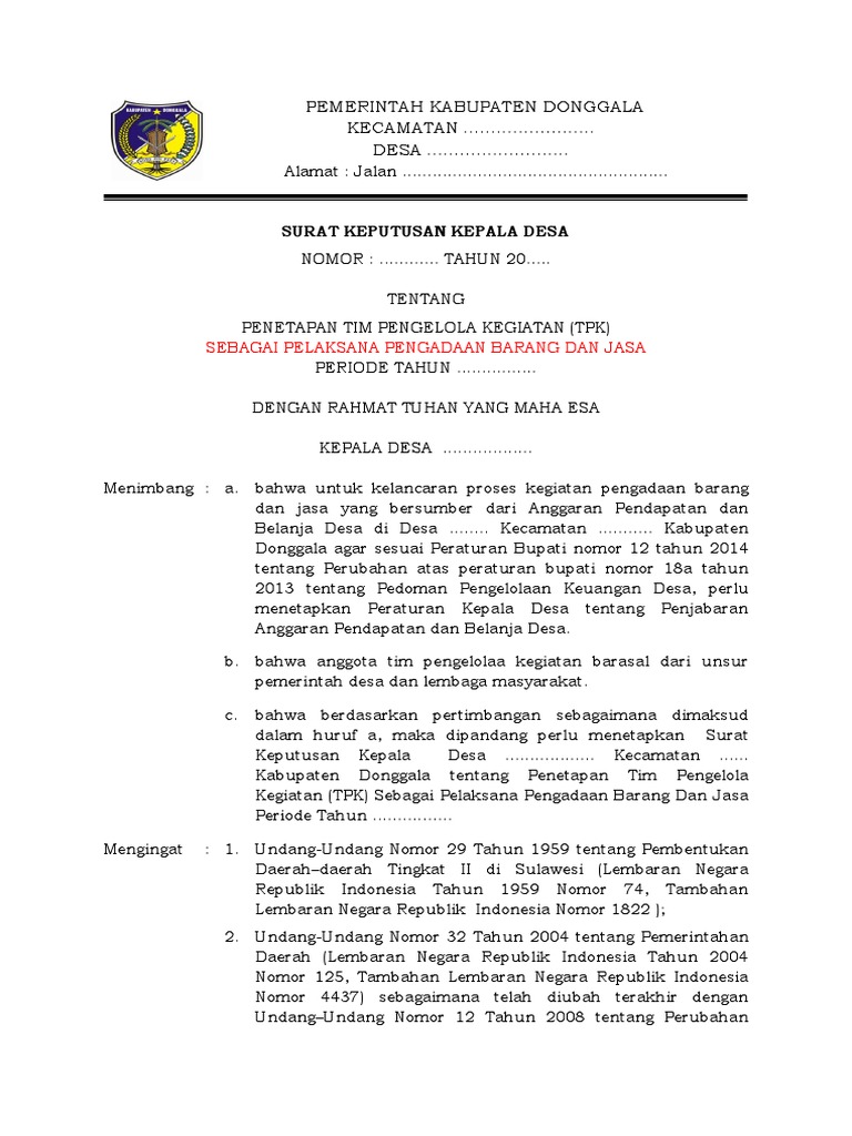 Contoh Sk Tpk