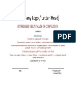 (Company Logo / Letter Head) : Internship Certificate of Completion