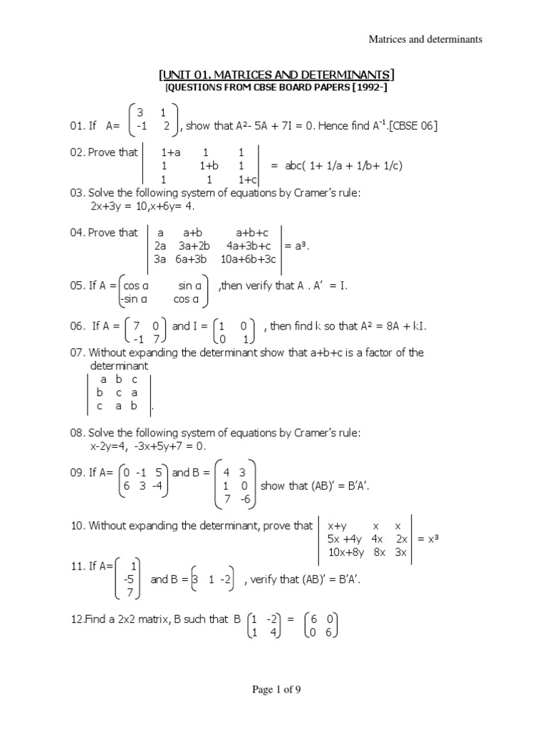 Matrices And Determinants Determinant Matrix Mathematics