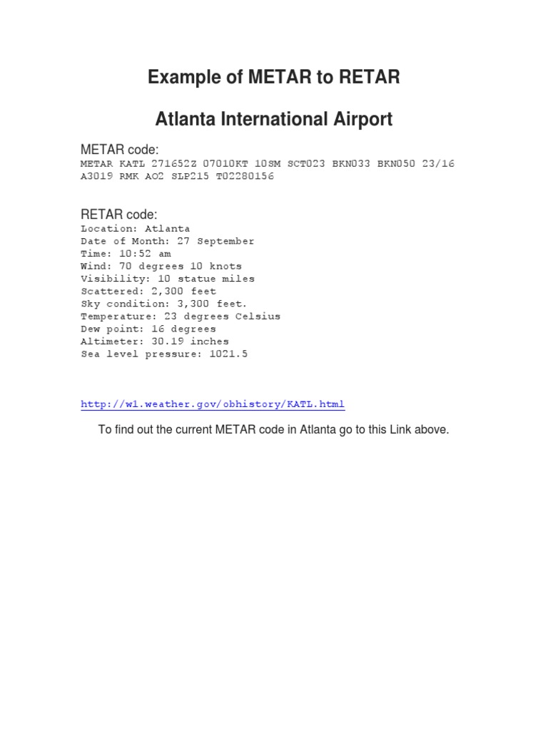 Example of Metar To Retar Code PDF