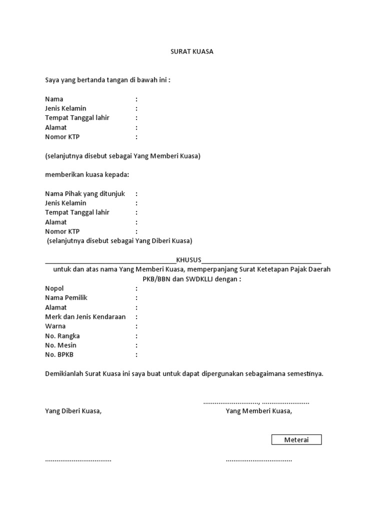 Contoh Surat Kuasa Stnk Hilang - Contoh Waouw