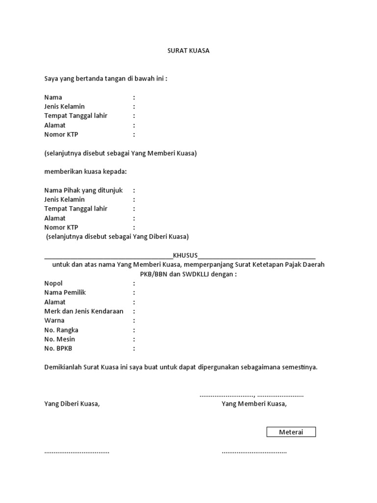 Contoh Surat Kuasa Perpanjangan Stnk Motor Perusahaan Download Kumpulan Gambar