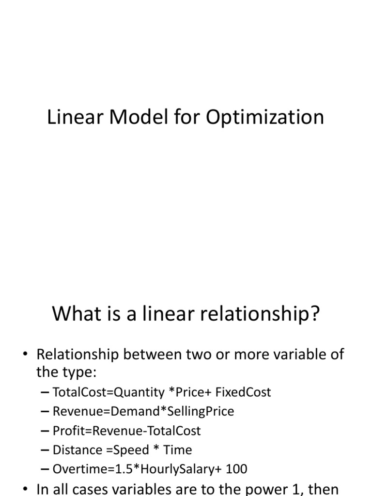 Linear Model for Optimization | Mathematical Optimization | Applied ...