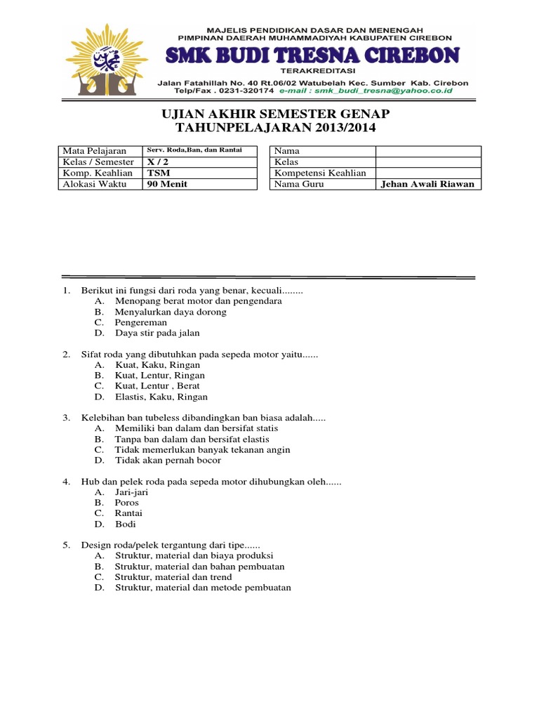Ujian Akhir Semester Genap RodaBanRantai