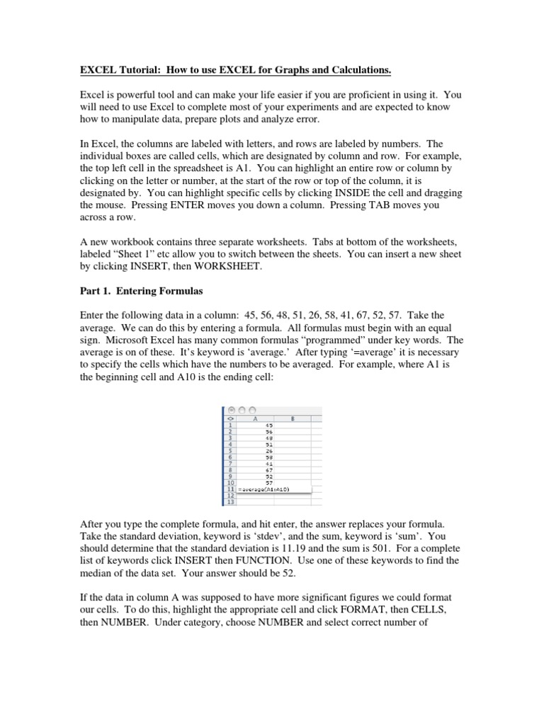 EXCEL Tutorial: How To Use EXCEL For Graphs and Calculations | PDF ...