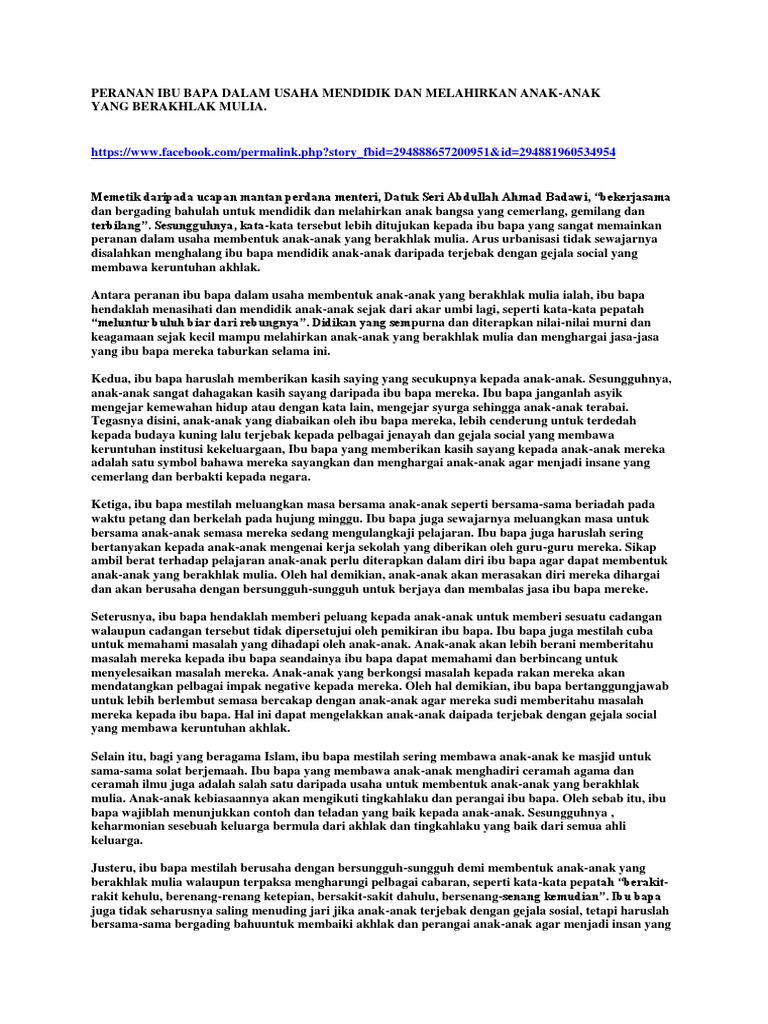 Peranan Ibu Bapa Dalam Usaha Mendidik Dan Melahirkan Anak Pdf