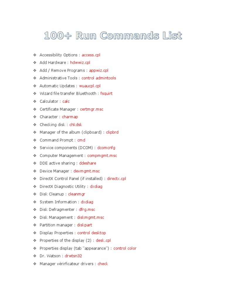 100 run commands list microsoft windows windows xp