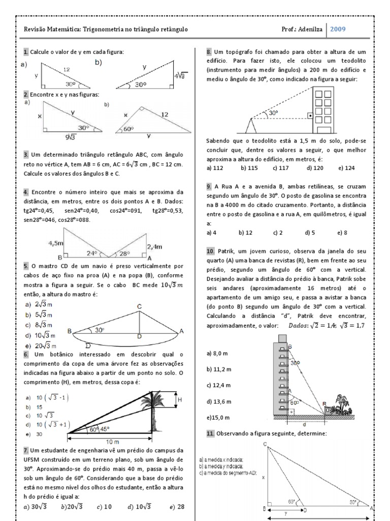 Exercício trigonometria no triângulo retângulo