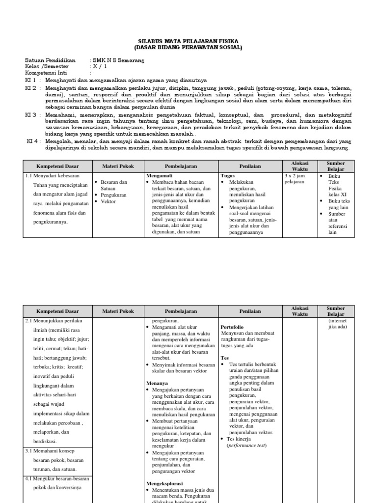 Silabus fisika kurikulum 2013 kelas x