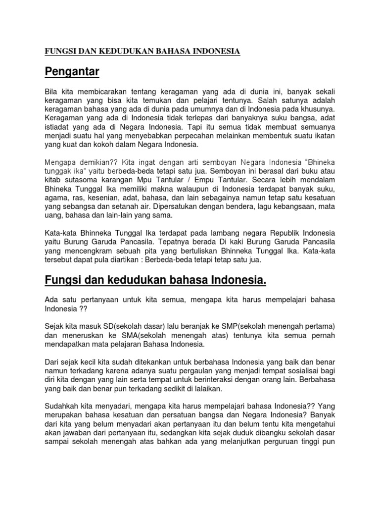 Latar Belakang Fungsi Dan Peran Fungsi Dan Kedudukan Bahasa Indonesia Penggunaan Di Masyarakat