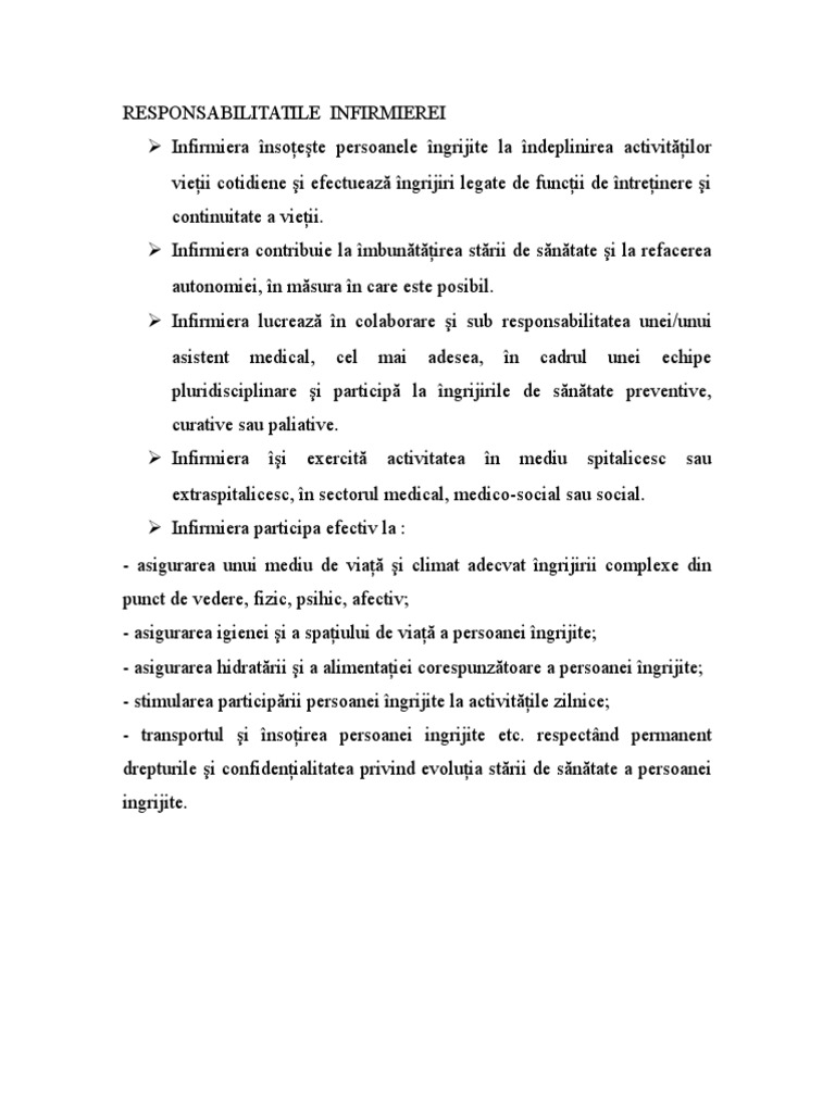 Responsabilitatile Infirmierei | PDF