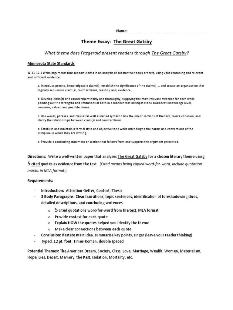 Great gatsby essay introduction picture