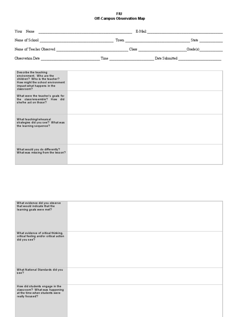 Off-Campus Observation Report Template | PDF