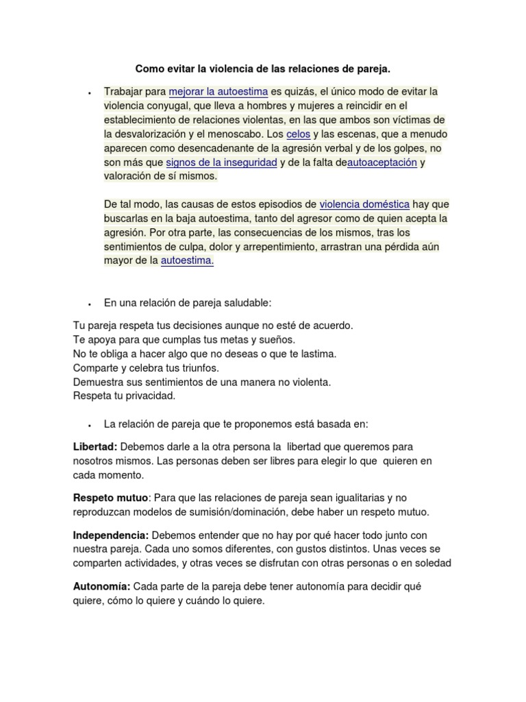 Como Evitar La Violencia de Las Relaciones de Pareja | PDF | Violencia ...