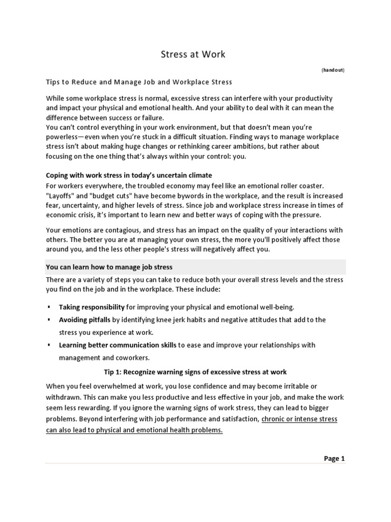 Manage Workplace Stress Effectively | PDF | Nonverbal Communication ...
