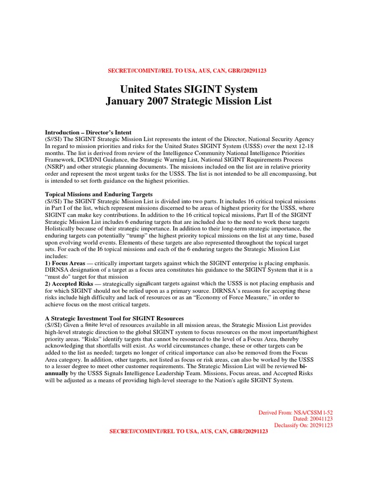 US SIGINT Strategic Mission List 2007 | PDF | Weapons Of Mass ...