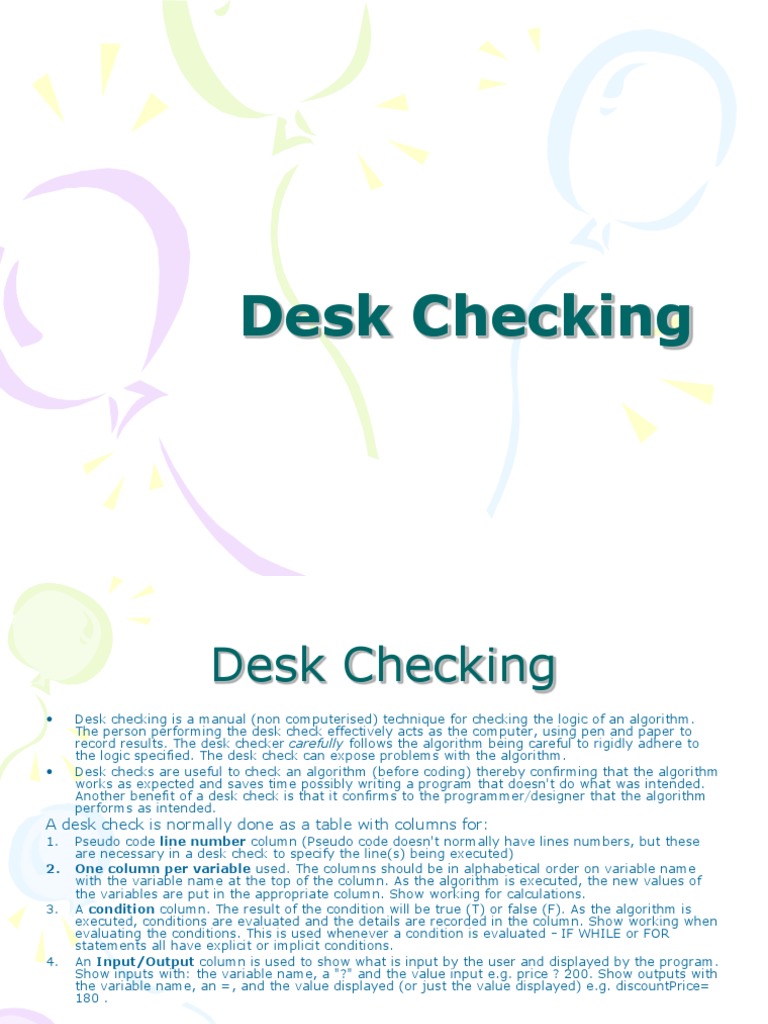 Desk Checking Note PDF Algorithms Computer Program