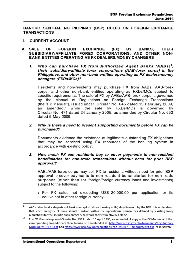 Foreign Exchange Regulations FAQ Loans Foreign Exchange Market
