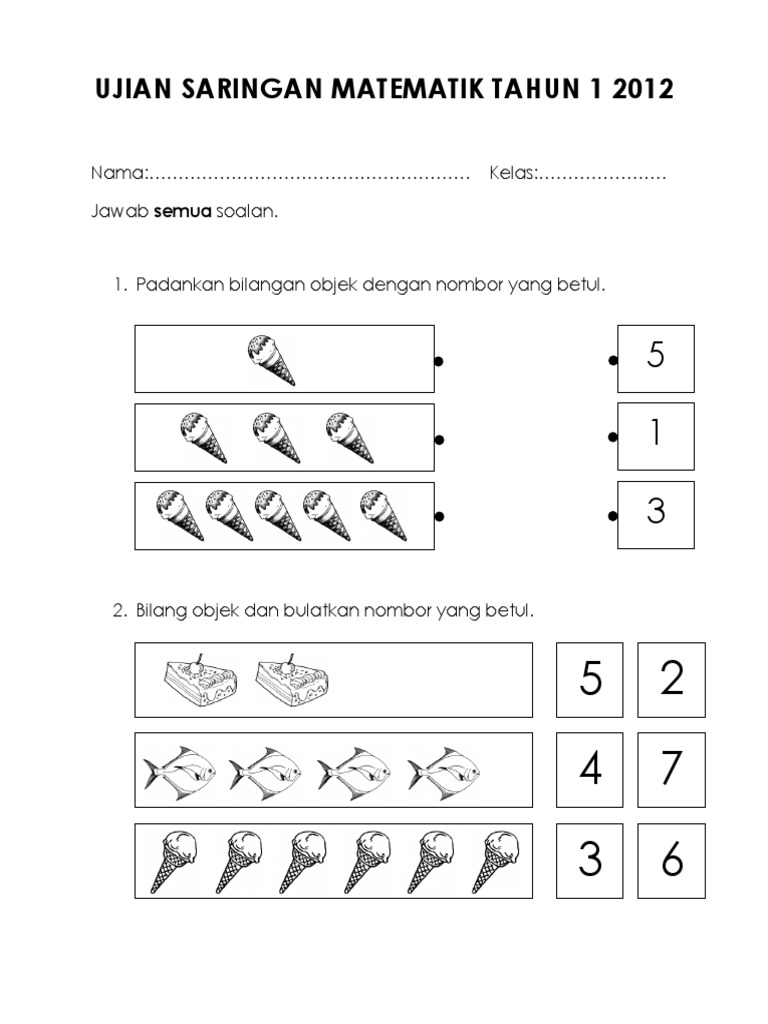 Ujian Saringan Matematik Tahun 1 2012 Pdf