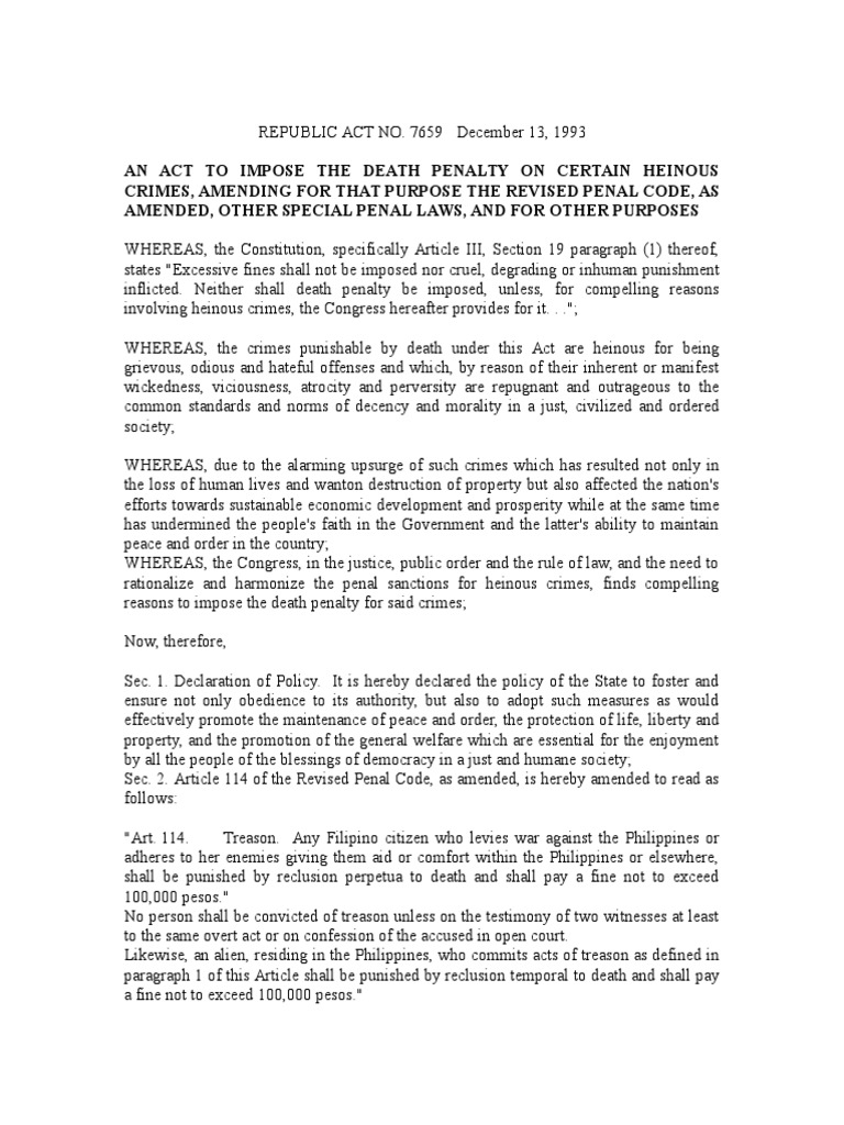 Republic Act No 7659 Summary