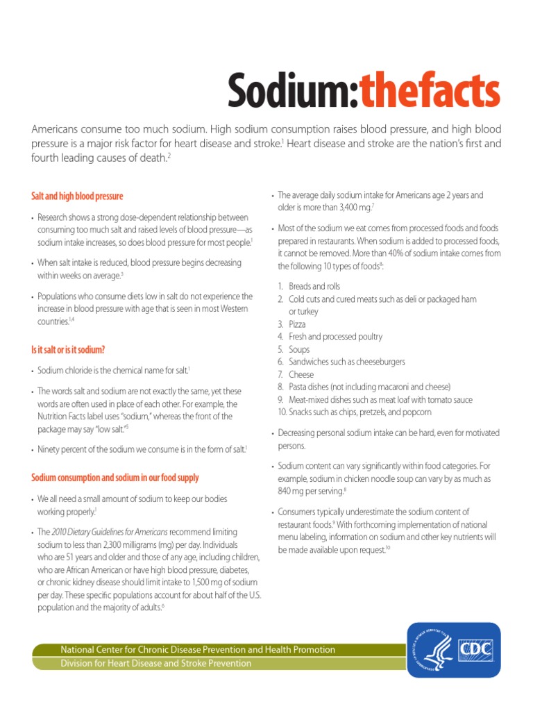 Sodium Fact Sheet Salt Nutrition