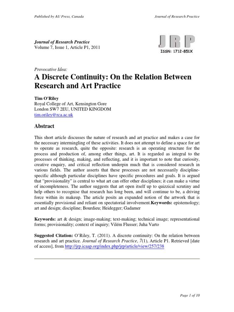 O Riley On The Relation Between Research And Art Practice Scientific Method Science