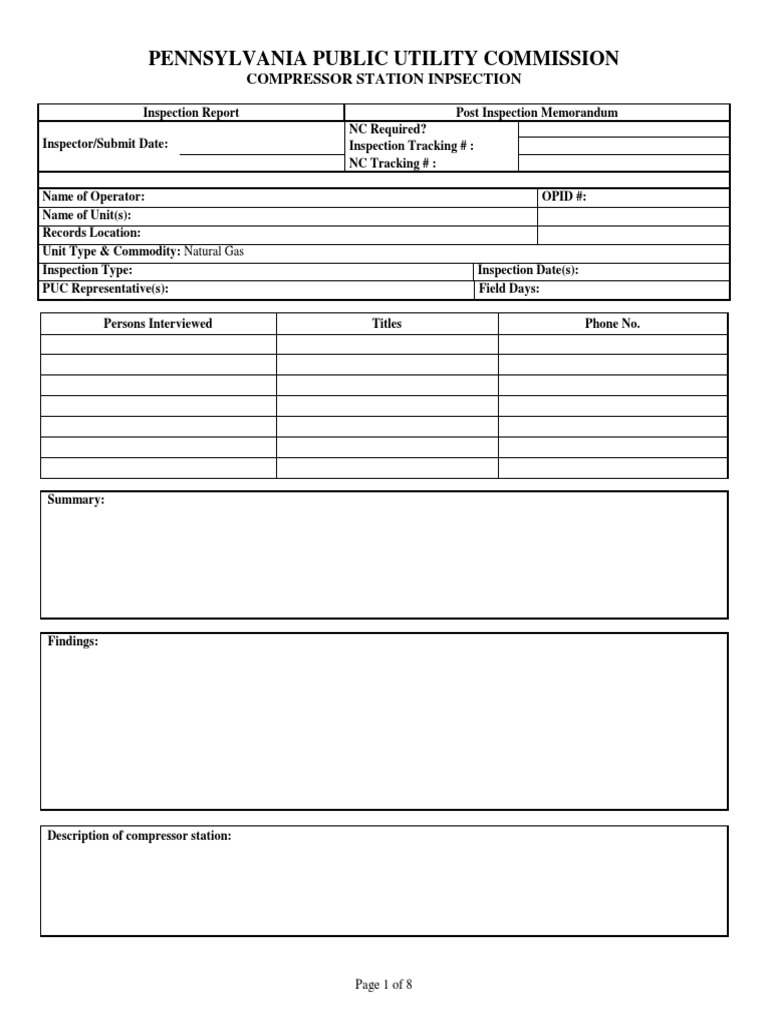 Compressor Station Inspection Report | PDF | Pipe (Fluid Conveyance ...