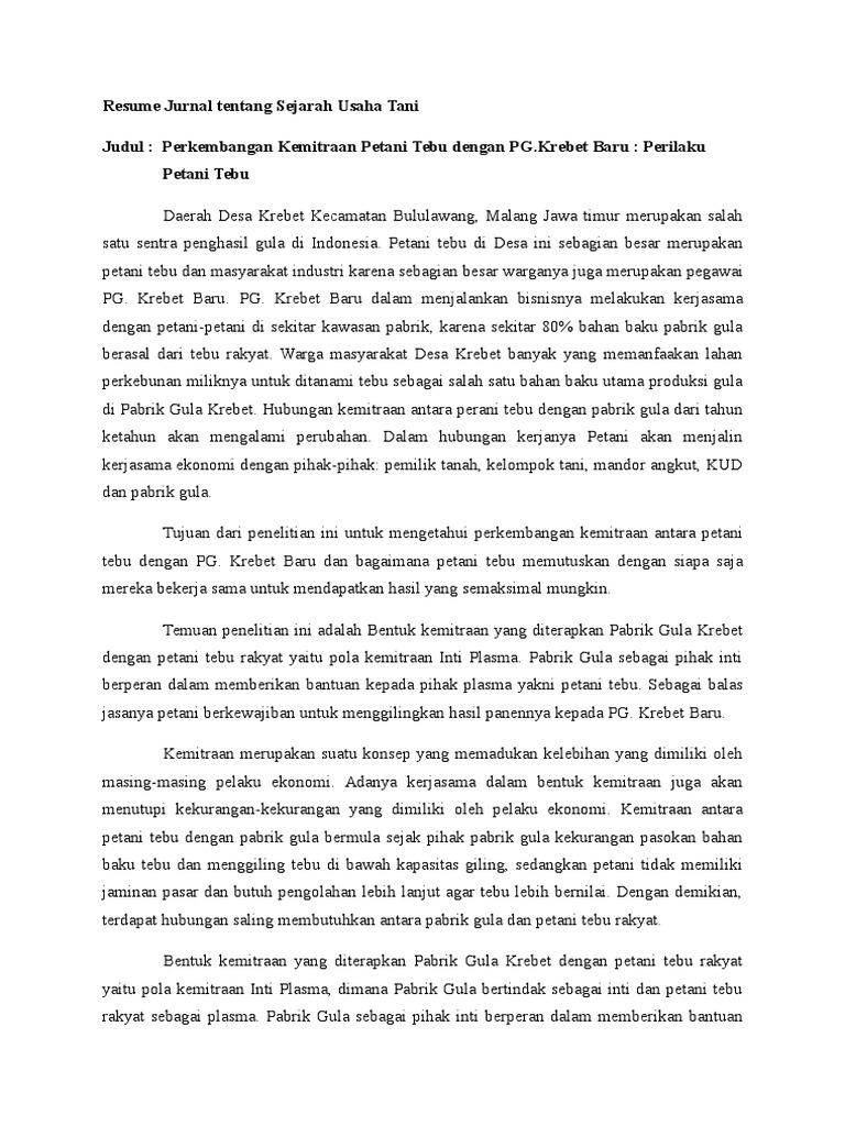Resume Jurnal Tentang Sejarah Usaha Tani