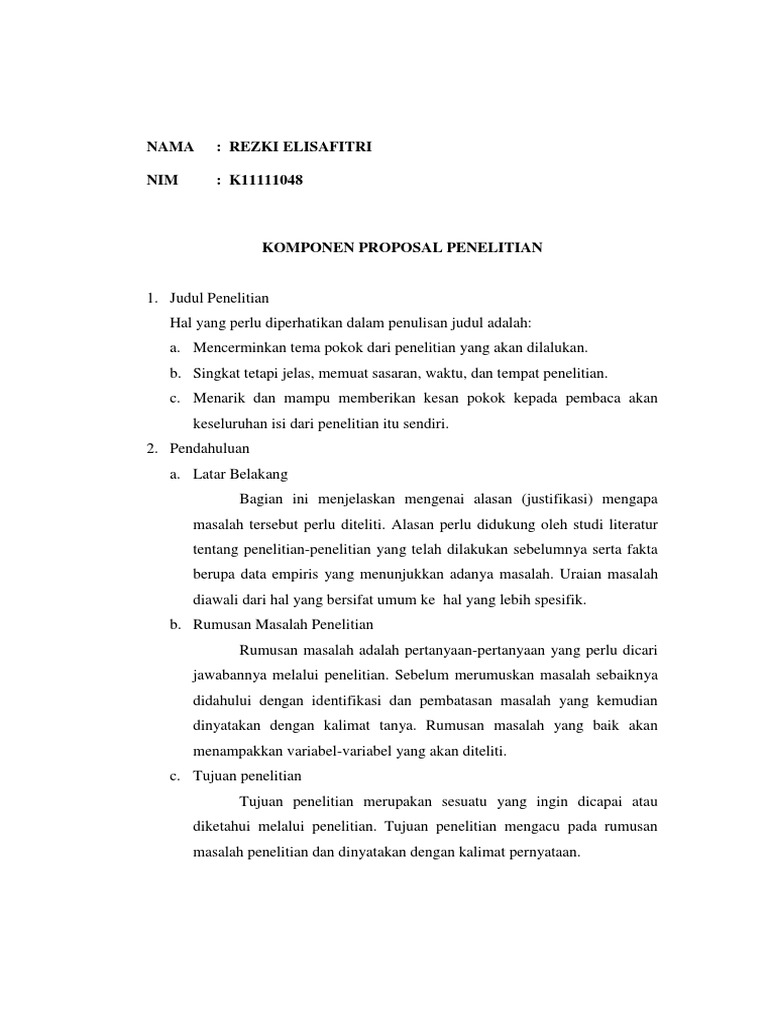 Komponen Proposal Penelitian Rezki Elisafitri K11111048
