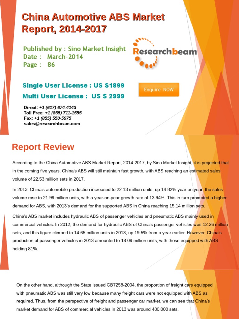 China Automotive ABS Market Report, 20142017 PDF Business