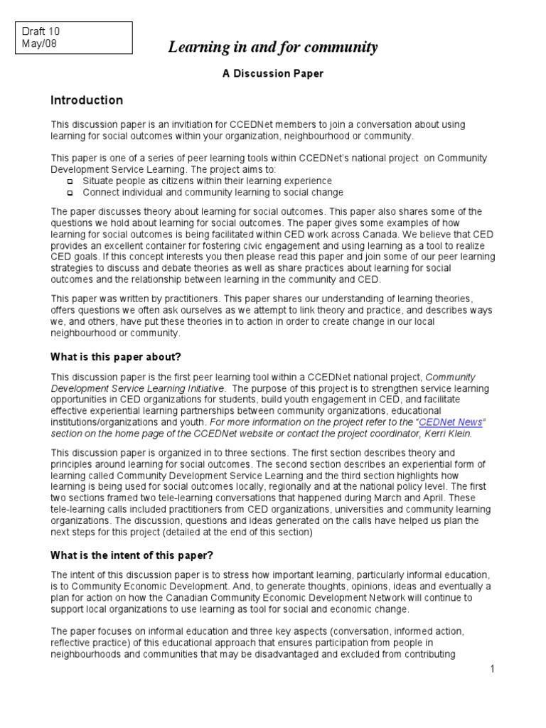 Learning in and For Community | PDF | Service Learning | Experiential ...