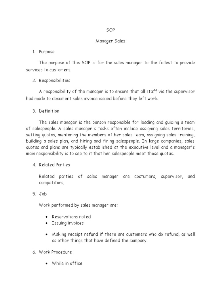 SOP Sales Manager PDF Sales Supply Chain Management
