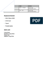 Schedule/Equipment/Shot List