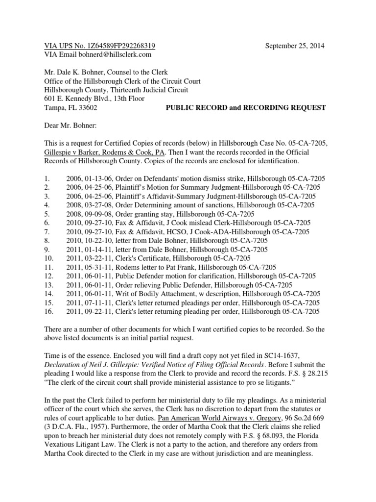 Public Record and Recording Request Hillsborough Clerk of the Circuit Public Record and Recording Request Hillsborough Clerk of the Circuit