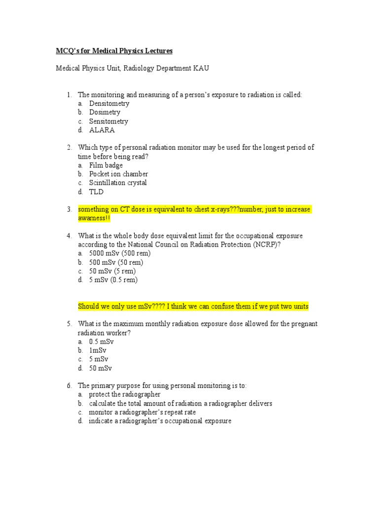 Mcq Pdf Radiation Protection Radiography