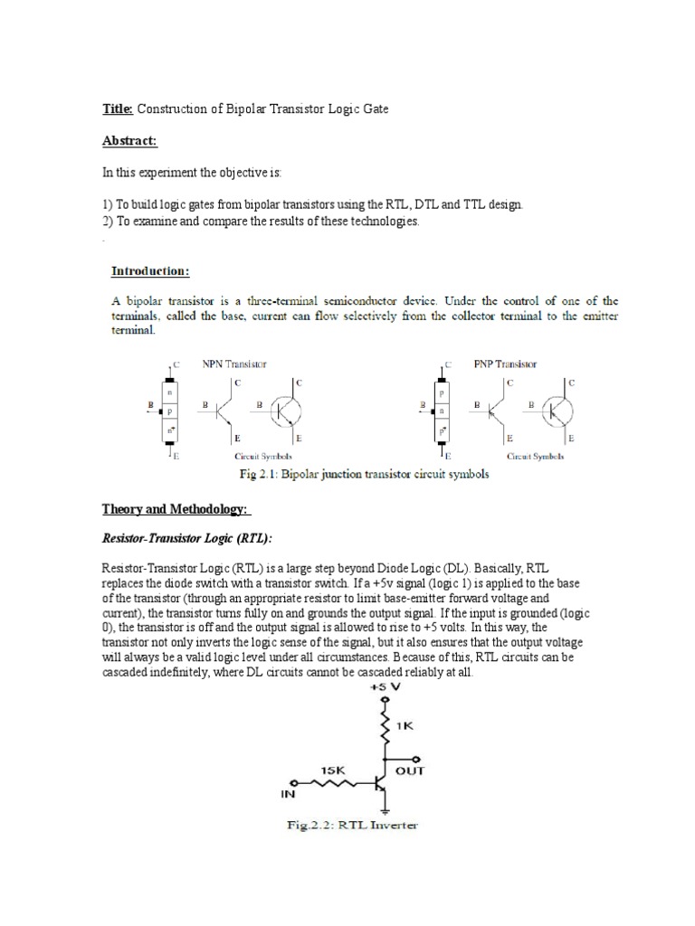 Construction and Comparison of Bipolar Transistor Logic Gates Using RTL ...